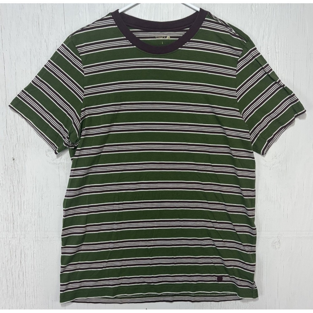 Stance Premiere Tee ButterBlend Mens Size L Green Striped Shirt Pima Cotton